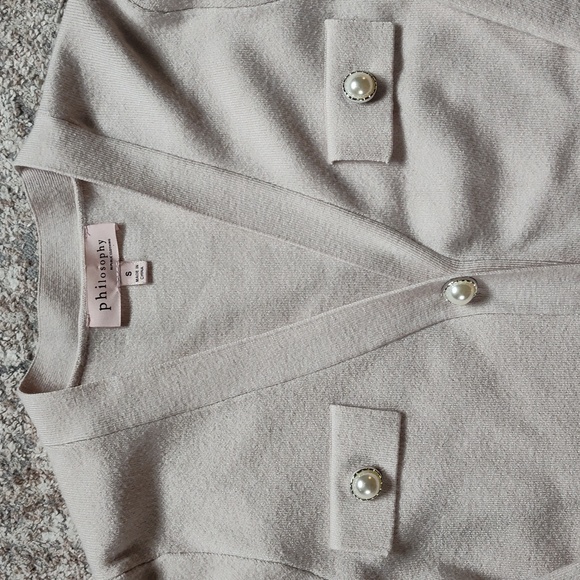 Button Up Sweater, Cream W/Pearl Buttons, Sz S - Picture 2 of 7